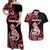 Personalised New Zealand Maori Taniwha Couples Matching Off Shoulder Maxi Dress and Hawaiian Shirt Silver Fern Red Version