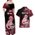 Personalised New Zealand Maori Taniwha Couples Matching Off Shoulder Maxi Dress and Hawaiian Shirt Silver Fern Red Version