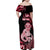 Personalised New Zealand Maori Taniwha Family Matching Off Shoulder Maxi Dress and Hawaiian Shirt Silver Fern Red Version