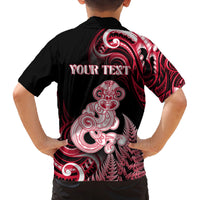 Personalised New Zealand Maori Taniwha Family Matching Puletasi and Hawaiian Shirt Silver Fern Red Version