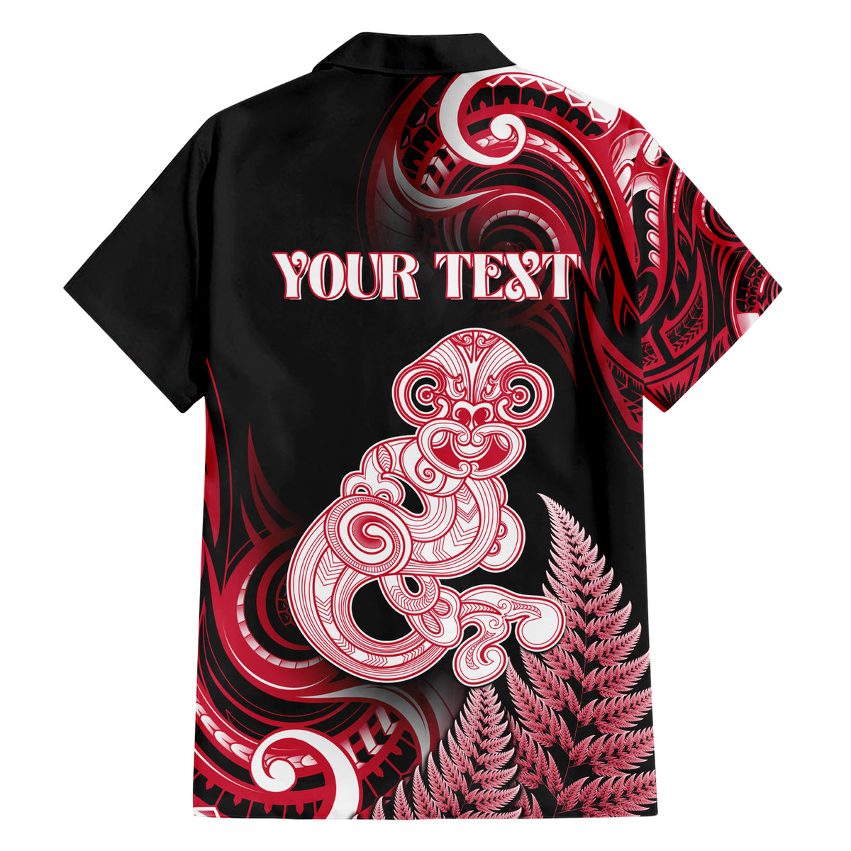 Personalised New Zealand Maori Taniwha Family Matching Short Sleeve Bodycon Dress and Hawaiian Shirt Silver Fern Red Version