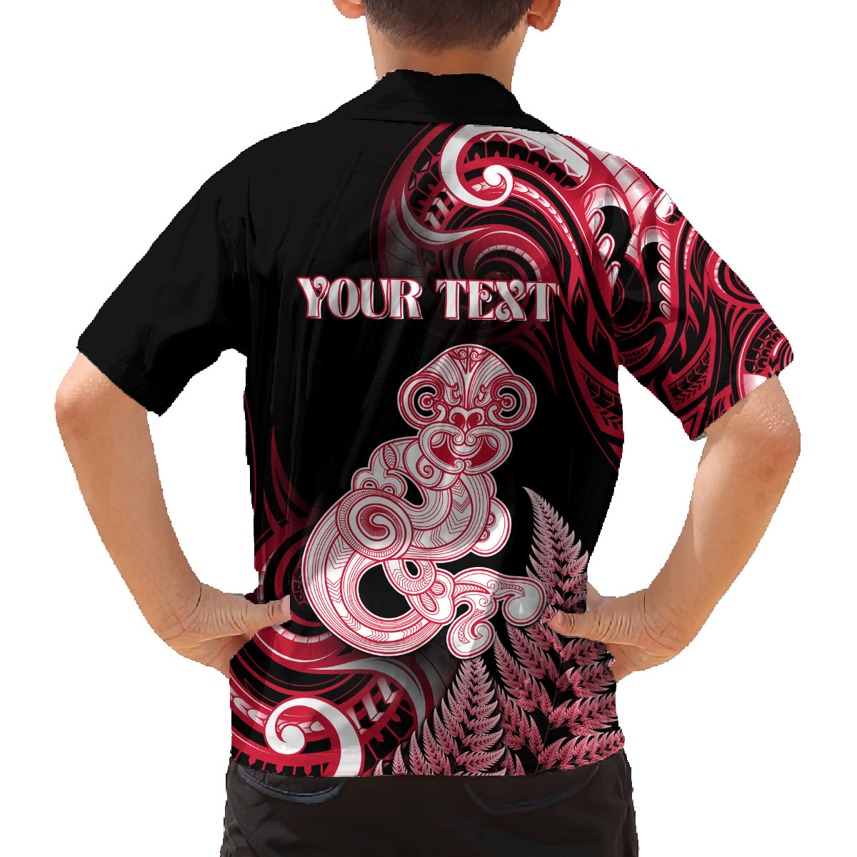 Personalised New Zealand Maori Taniwha Family Matching Summer Maxi Dress and Hawaiian Shirt Silver Fern Red Version