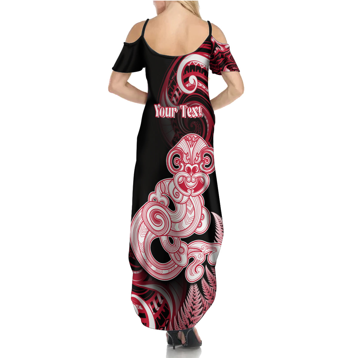 Personalised New Zealand Maori Taniwha Family Matching Summer Maxi Dress and Hawaiian Shirt Silver Fern Red Version