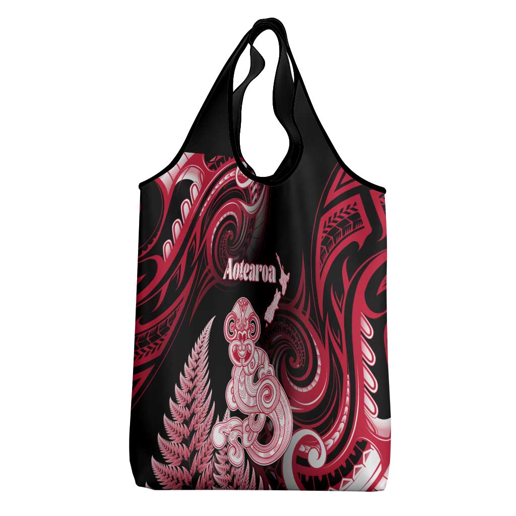 New Zealand Maori Taniwha Grocery Bag Silver Fern Red Version LT05 - Polynesian Pride