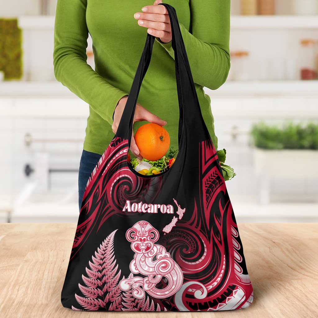 New Zealand Maori Taniwha Grocery Bag Silver Fern Red Version LT05 - Polynesian Pride