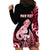 Personalised New Zealand Maori Taniwha Hoodie Dress Silver Fern Red Version