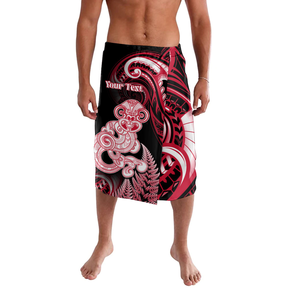 Personalised New Zealand Maori Taniwha Lavalava Silver Fern Red Version LT05 Red - Polynesian Pride
