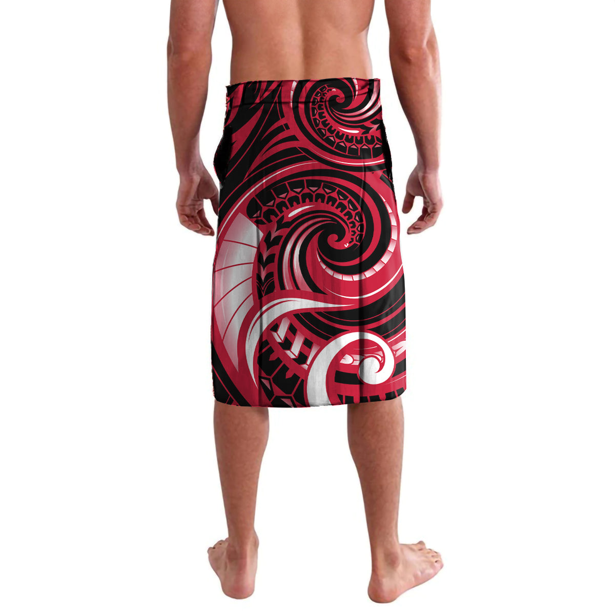 Personalised New Zealand Maori Taniwha Lavalava Silver Fern Red Version LT05 - Polynesian Pride