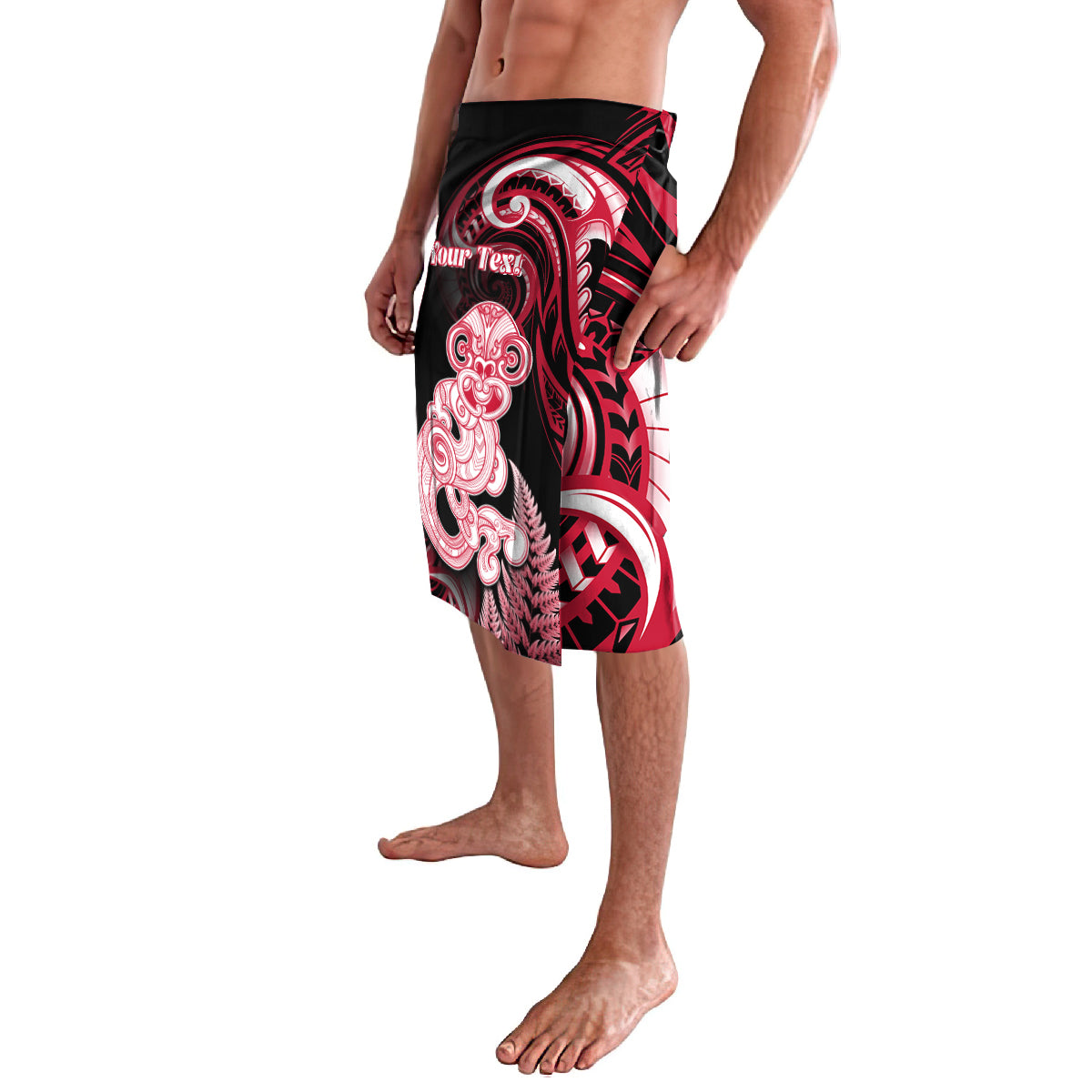Personalised New Zealand Maori Taniwha Lavalava Silver Fern Red Version LT05 - Polynesian Pride