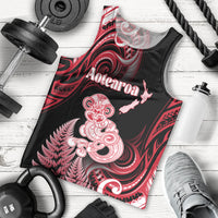 Personalised New Zealand Maori Taniwha Men Tank Top Silver Fern Red Version LT05 - Polynesian Pride