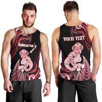 Personalised New Zealand Maori Taniwha Men Tank Top Silver Fern Red Version LT05 - Polynesian Pride