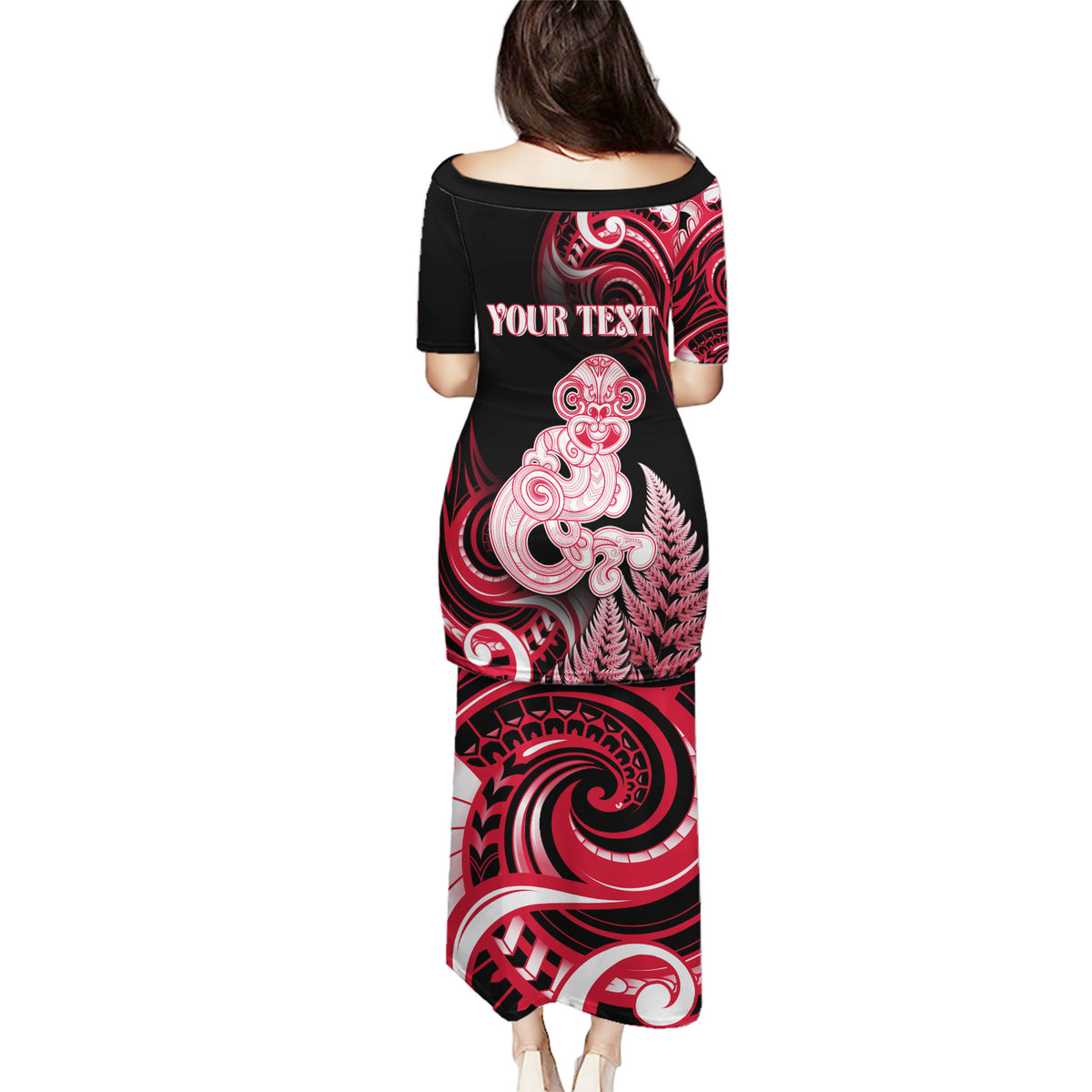Personalised New Zealand Maori Taniwha Puletasi Silver Fern Red Version LT05 - Polynesian Pride