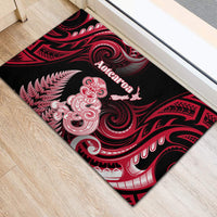 New Zealand Maori Taniwha Rubber Doormat Silver Fern Red Version LT05 - Polynesian Pride