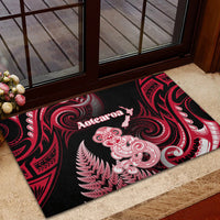 New Zealand Maori Taniwha Rubber Doormat Silver Fern Red Version LT05 - Polynesian Pride