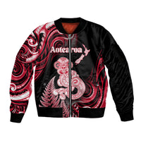 Personalised New Zealand Maori Taniwha Sleeve Zip Bomber Jacket Silver Fern Red Version LT05 Unisex Red - Polynesian Pride