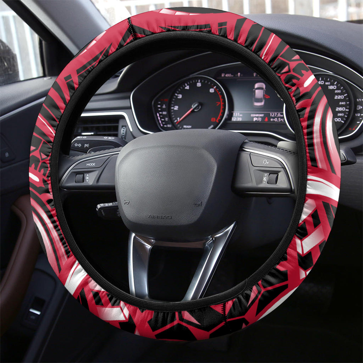 New Zealand Maori Taniwha Steering Wheel Cover Silver Fern Red Version LT05 - Polynesian Pride
