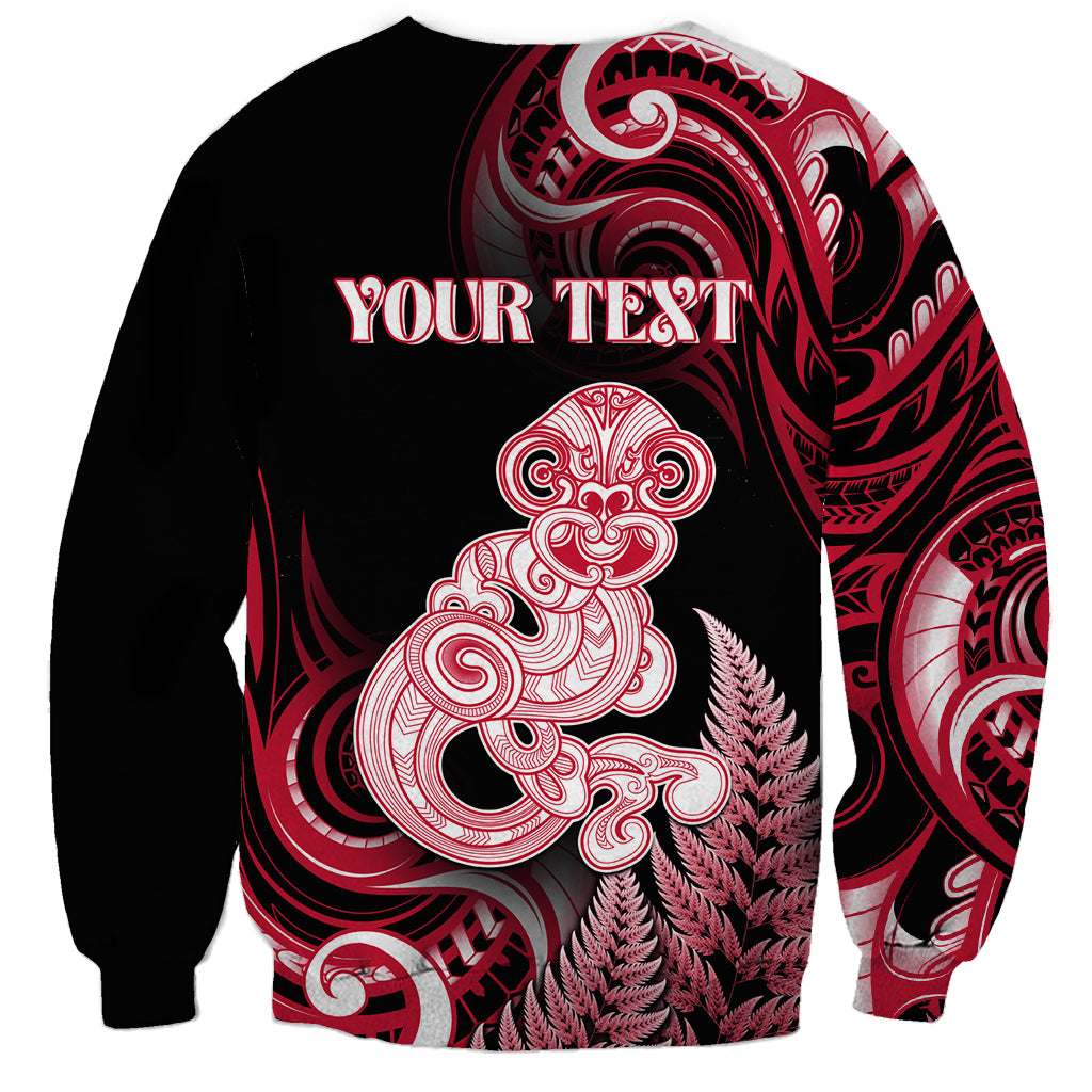 Personalised New Zealand Maori Taniwha Sweatshirt Silver Fern Red Version LT05 - Polynesian Pride