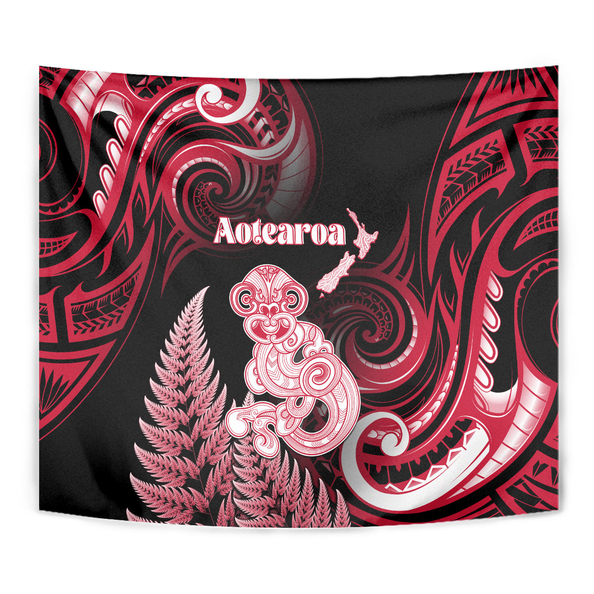 New Zealand Maori Taniwha Tapestry Silver Fern Red Version LT05 - Polynesian Pride