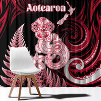New Zealand Maori Taniwha Window Curtain Silver Fern Red Version LT05 - Polynesian Pride