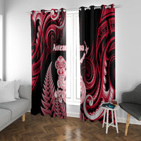 New Zealand Maori Taniwha Window Curtain Silver Fern Red Version LT05 With Grommets Red - Polynesian Pride