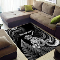 New Zealand Maori Taniwha Area Rug Silver Fern Black Version