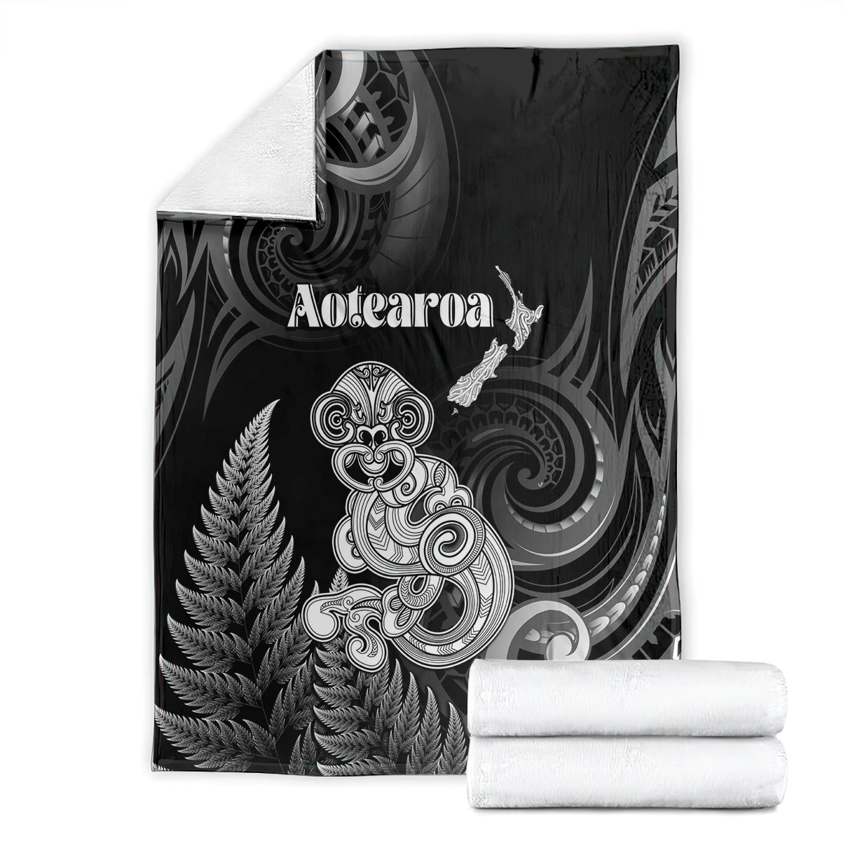 New Zealand Maori Taniwha Blanket Silver Fern Black Version LT05 - Polynesian Pride