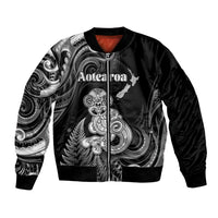 Personalised New Zealand Maori Taniwha Bomber Jacket Silver Fern Black Version LT05 Unisex Black - Polynesian Pride