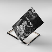 New Zealand Maori Taniwha Canvas Wall Art Silver Fern Black Version LT05 With Frame Black - Polynesian Pride