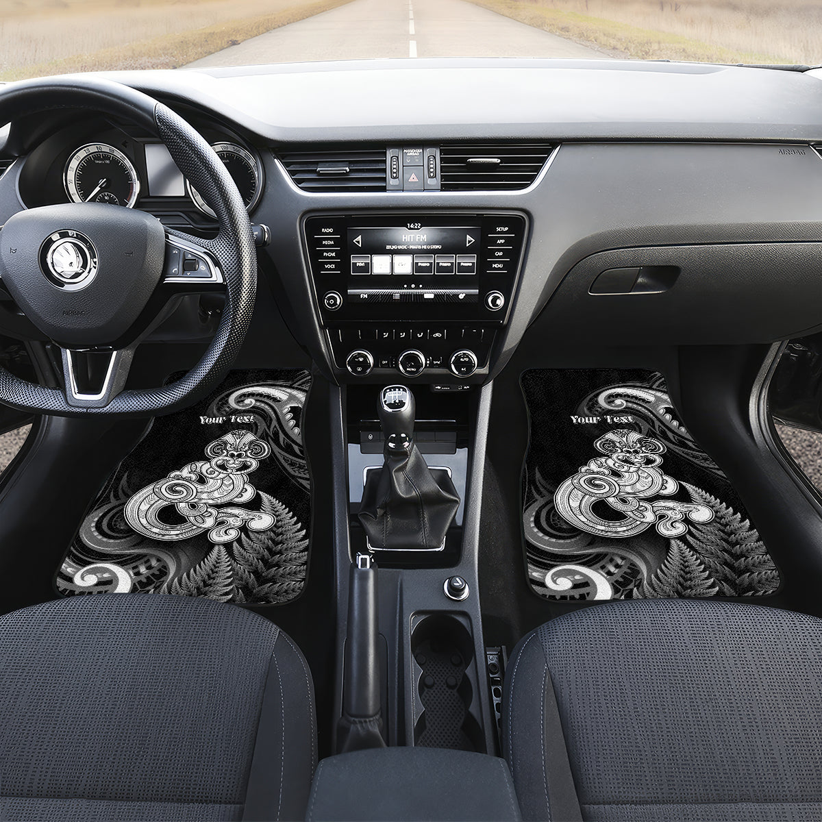 Personalised New Zealand Maori Taniwha Car Mats Silver Fern Black Version LT05 Set 2pcs - Front Black - Polynesian Pride