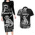 Personalised New Zealand Maori Taniwha Couples Matching Long Sleeve Bodycon Dress and Hawaiian Shirt Silver Fern Black Version