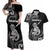 Personalised New Zealand Maori Taniwha Couples Matching Off Shoulder Maxi Dress and Hawaiian Shirt Silver Fern Black Version