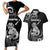 Personalised New Zealand Maori Taniwha Couples Matching Short Sleeve Bodycon Dress and Hawaiian Shirt Silver Fern Black Version