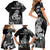 Personalised New Zealand Maori Taniwha Family Matching Short Sleeve Bodycon Dress and Hawaiian Shirt Silver Fern Black Version