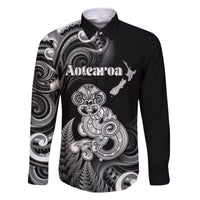 Personalised New Zealand Maori Taniwha Family Matching Summer Maxi Dress and Hawaiian Shirt Silver Fern Black Version