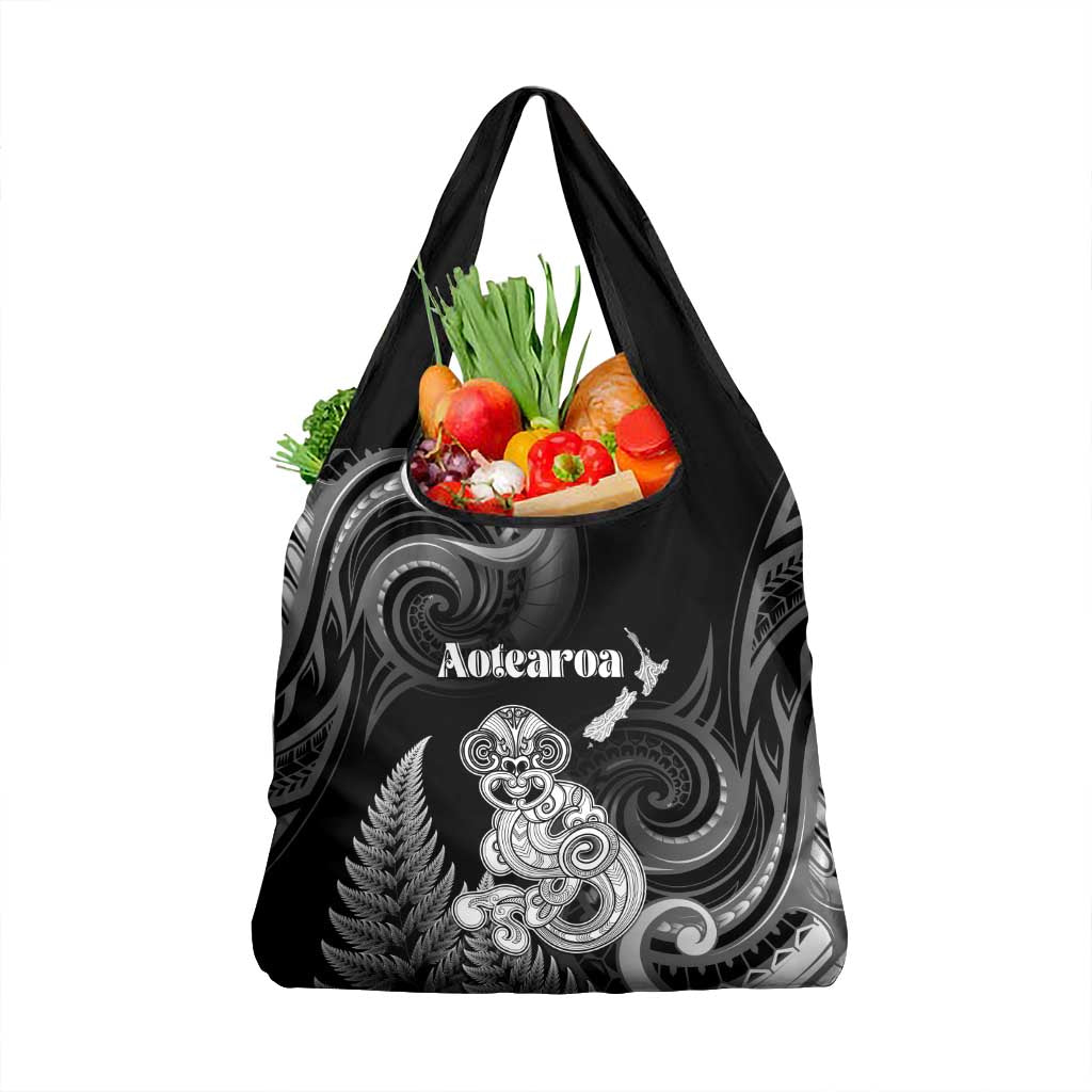 New Zealand Maori Taniwha Grocery Bag Silver Fern Black Version LT05 1-pack One Size Black - Polynesian Pride