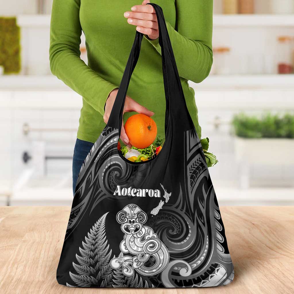 New Zealand Maori Taniwha Grocery Bag Silver Fern Black Version LT05 - Polynesian Pride