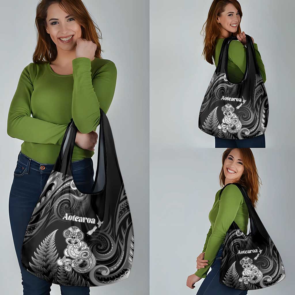 New Zealand Maori Taniwha Grocery Bag Silver Fern Black Version LT05 - Polynesian Pride