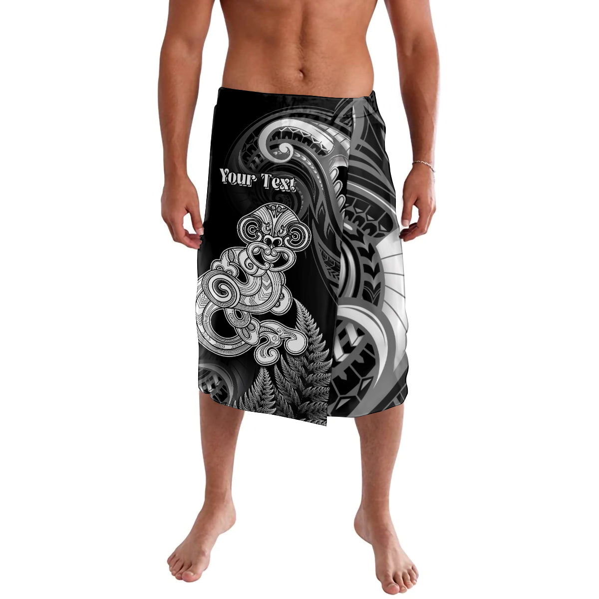 Personalised New Zealand Maori Taniwha Lavalava Silver Fern Black Version LT05 Black - Polynesian Pride