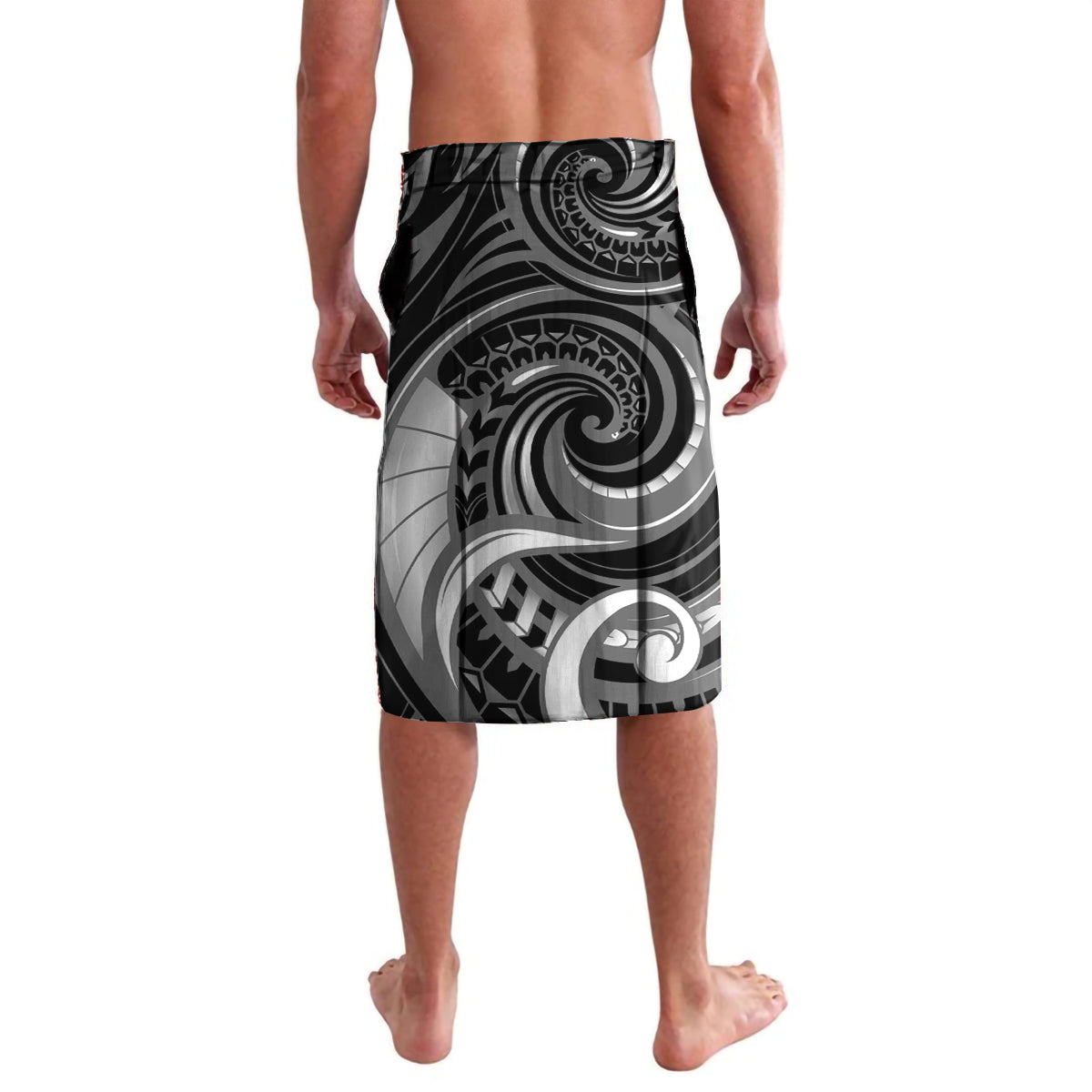Personalised New Zealand Maori Taniwha Lavalava Silver Fern Black Version LT05 - Polynesian Pride