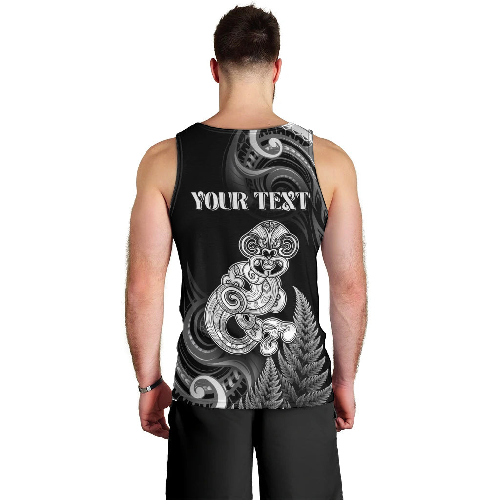 Personalised New Zealand Maori Taniwha Men Tank Top Silver Fern Black Version LT05 - Polynesian Pride
