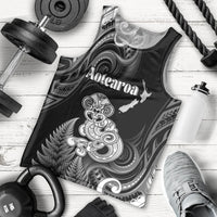 Personalised New Zealand Maori Taniwha Men Tank Top Silver Fern Black Version LT05 - Polynesian Pride