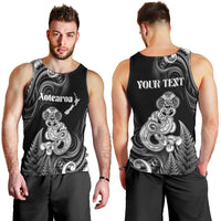 Personalised New Zealand Maori Taniwha Men Tank Top Silver Fern Black Version LT05 - Polynesian Pride