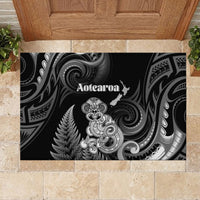 New Zealand Maori Taniwha Rubber Doormat Silver Fern Black Version LT05 - Polynesian Pride