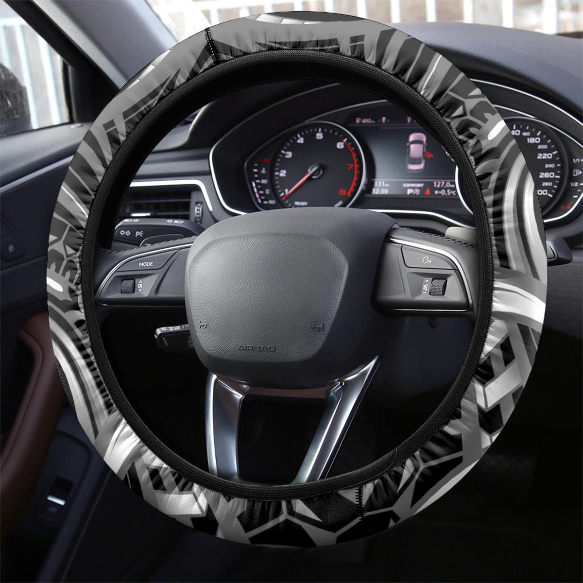 New Zealand Maori Taniwha Steering Wheel Cover Silver Fern Black Version LT05 - Polynesian Pride