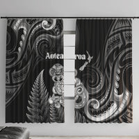 New Zealand Maori Taniwha Window Curtain Silver Fern Black Version LT05 With Hooks Black - Polynesian Pride