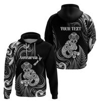 Personalised New Zealand Maori Taniwha Zip Hoodie Silver Fern Black Version