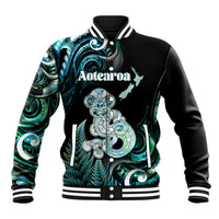 Personalised New Zealand Maori Taniwha Baseball Jacket Silver Fern Paua Shell Version LT05 Unisex Turquoise - Polynesian Pride