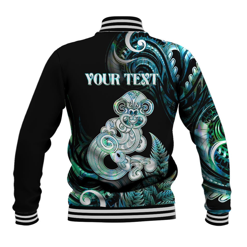 Personalised New Zealand Maori Taniwha Baseball Jacket Silver Fern Paua Shell Version LT05 - Polynesian Pride