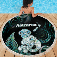 New Zealand Maori Taniwha Beach Blanket Silver Fern Paua Shell Version LT05 - Polynesian Pride