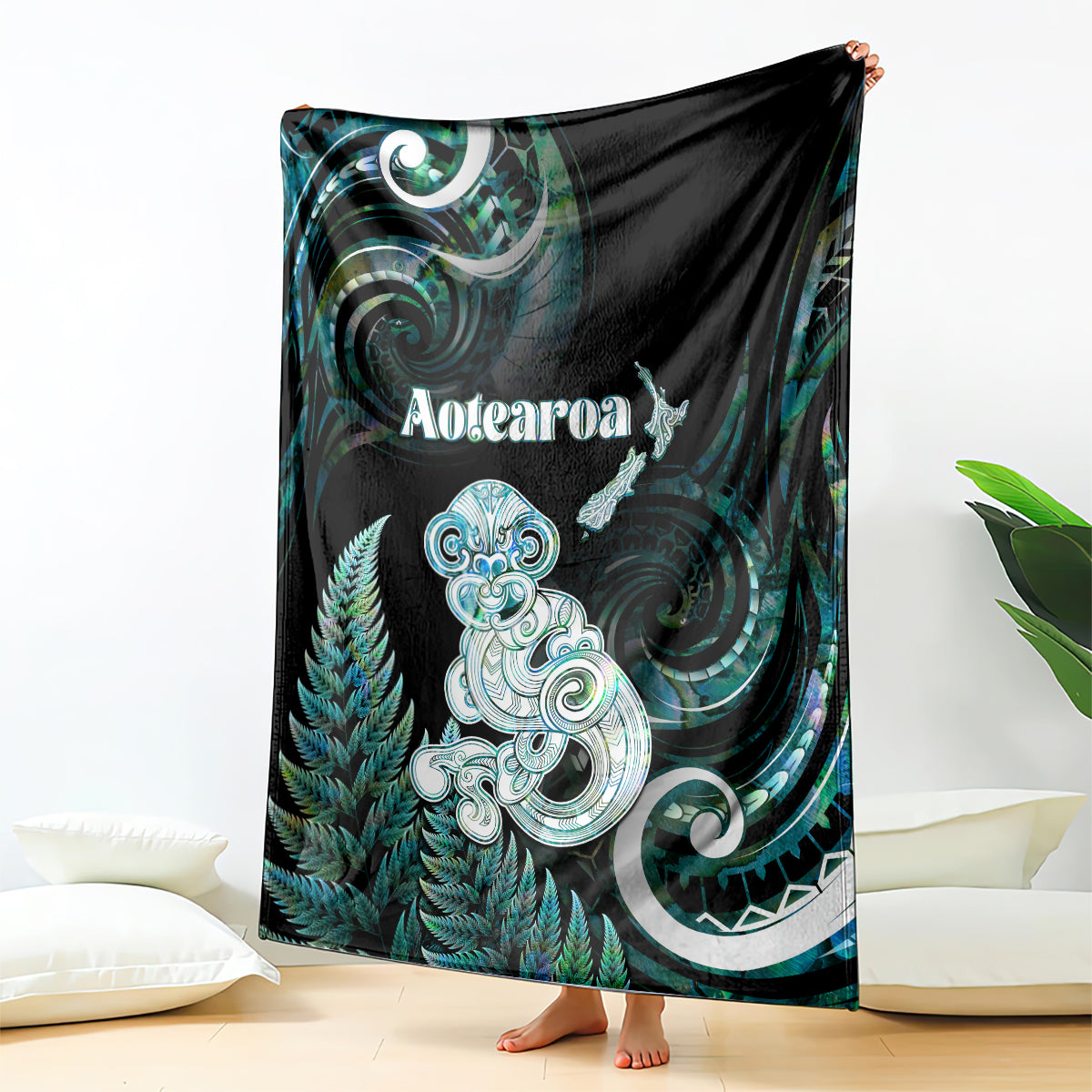 New Zealand Maori Taniwha Blanket Silver Fern Paua Shell Version LT05 - Polynesian Pride